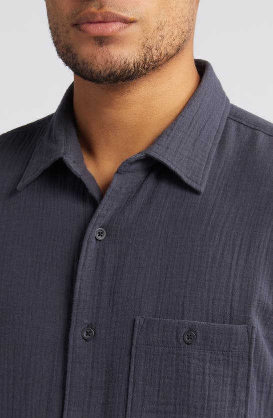 Shop Treasure & Bond Cotton Gauze Short Sleeve Button-up Shirt In Navy India Ink