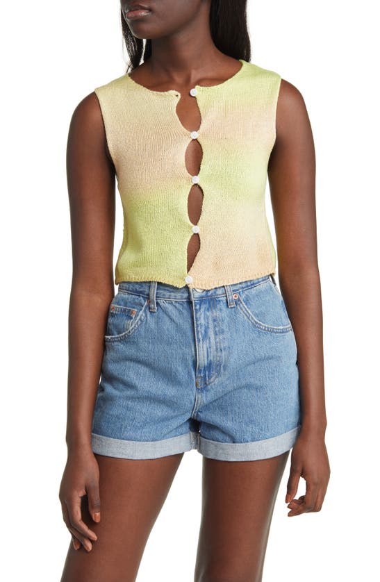 Pacsun Sunny Sleeveless Button-up Knit Tank In Lime Combo