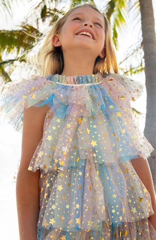 Shop Lola + The Boys Pastel Stars Dress In Multicolor