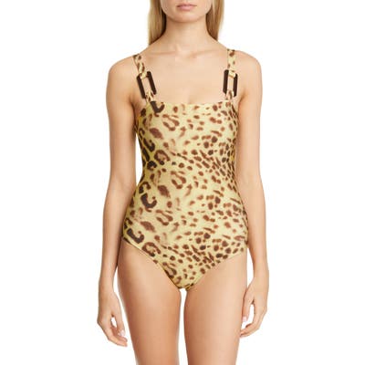 Adriana Degreas Leopard Print One-Piece Swimsuit, Brown