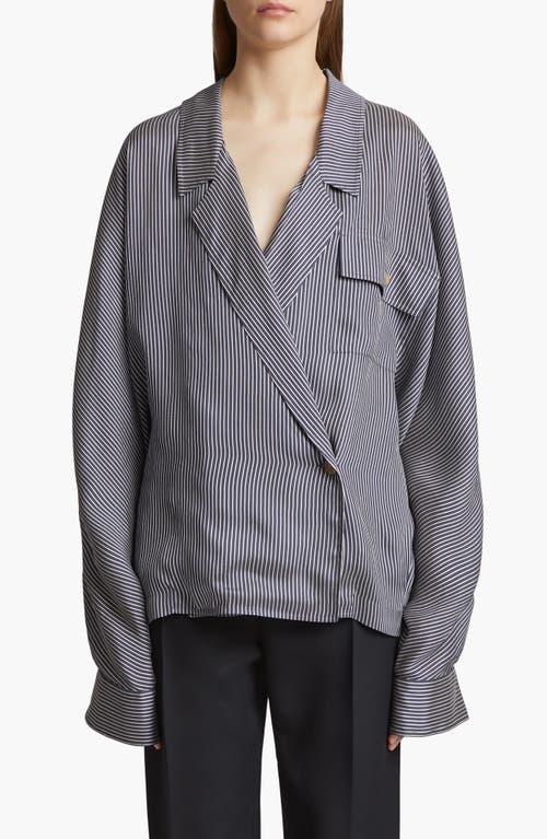 Shop Khaite Garth Stripe Asymmetric Blazer In Navy/white