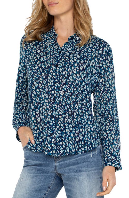 Shop Liverpool Los Angeles Animal Print Button-up Shirt In Blue Topaz Animal Print