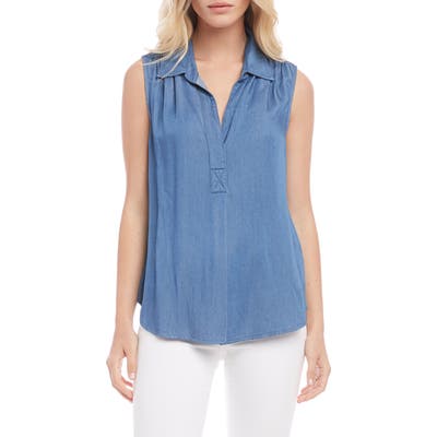 Karen Kane Sleeveless Chambray Shirt, Blue