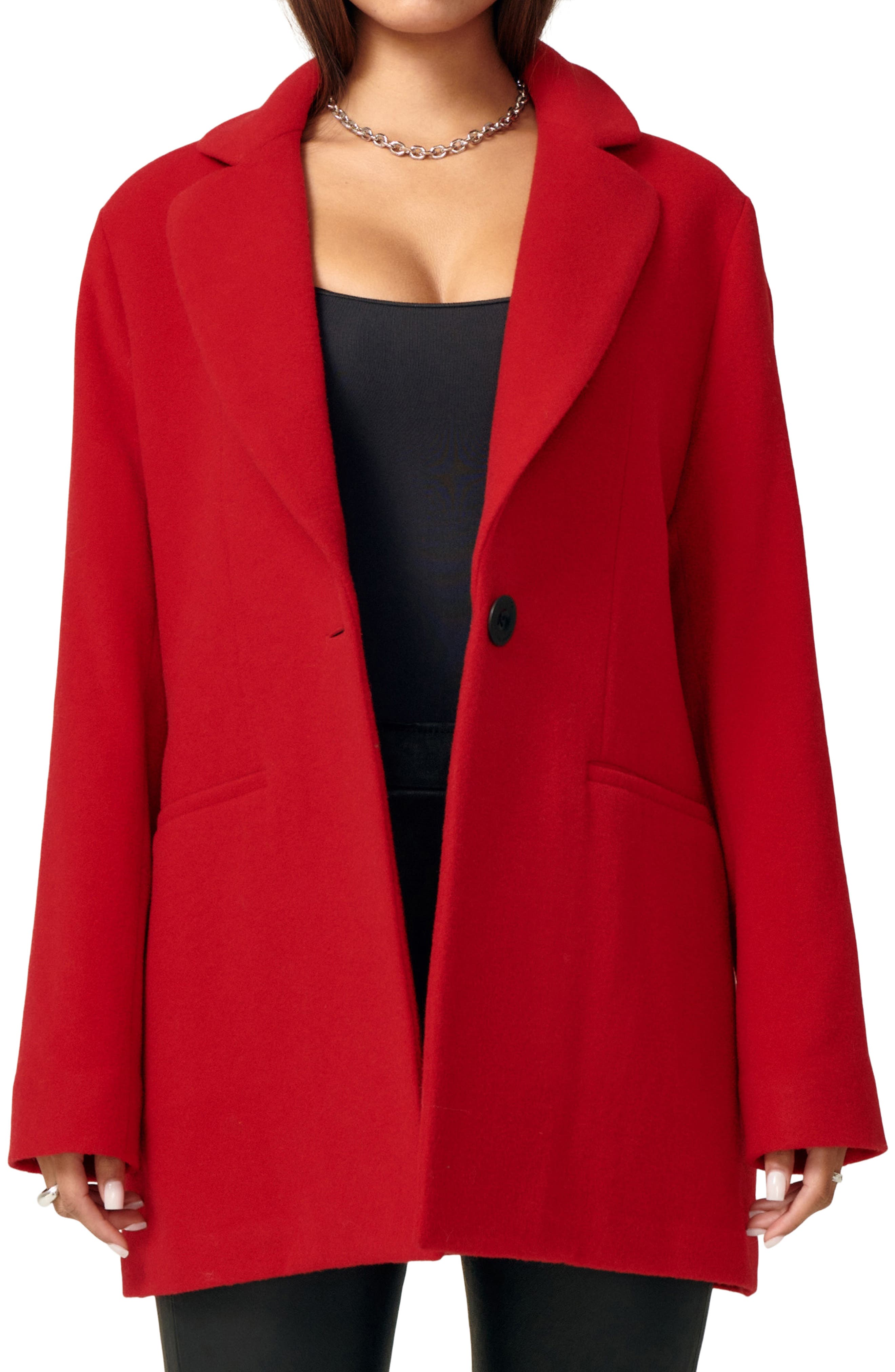 red wool blend coat