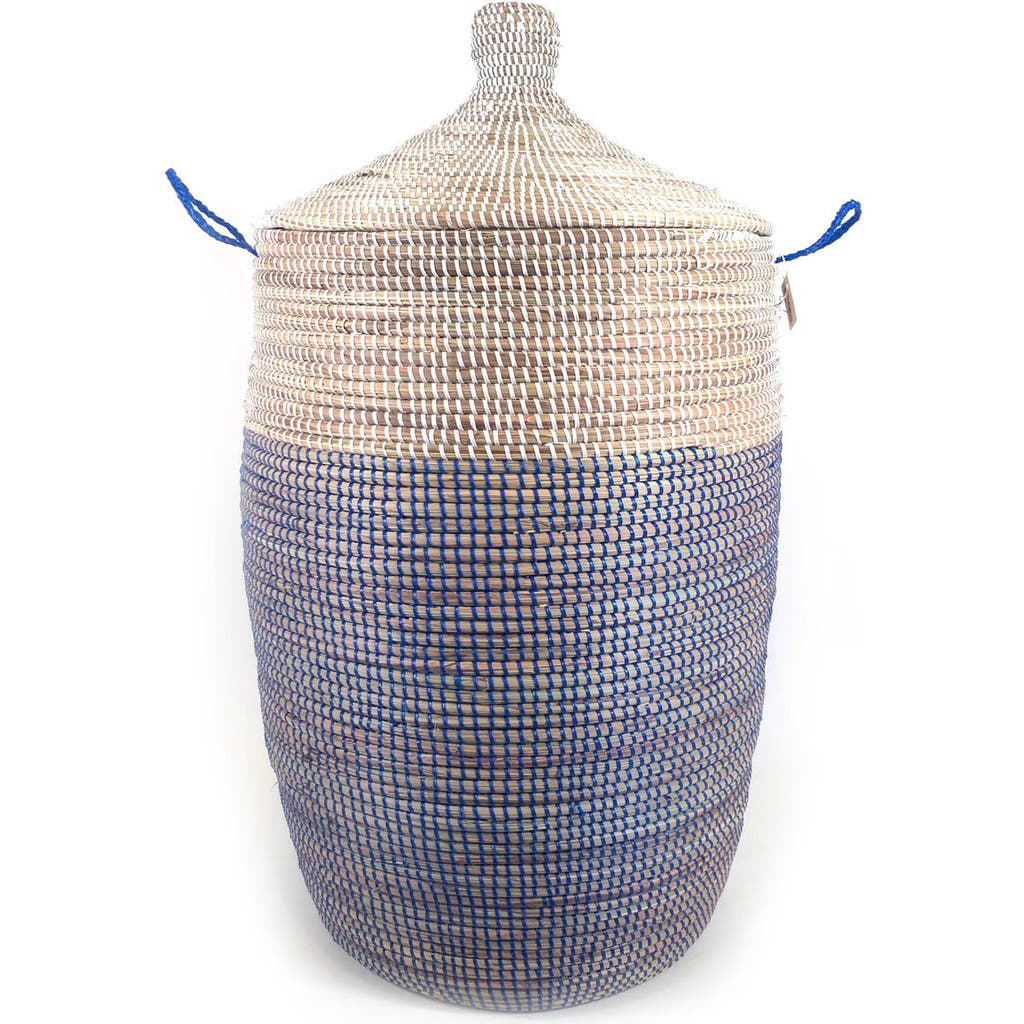 Mbare Dou Lid Storage Basket Two-tone In Navy And White