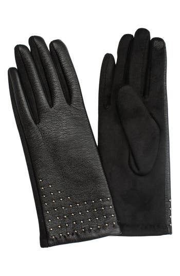 Marcus Adler Studded Faux Leather Gloves In Black