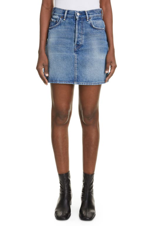 Distressed Denim Miniskirt in Mid Blue