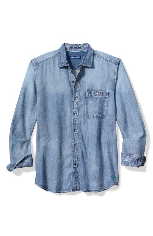 Shop Tommy Bahama Palm Reflections Chambray Shirt In Blue Jean