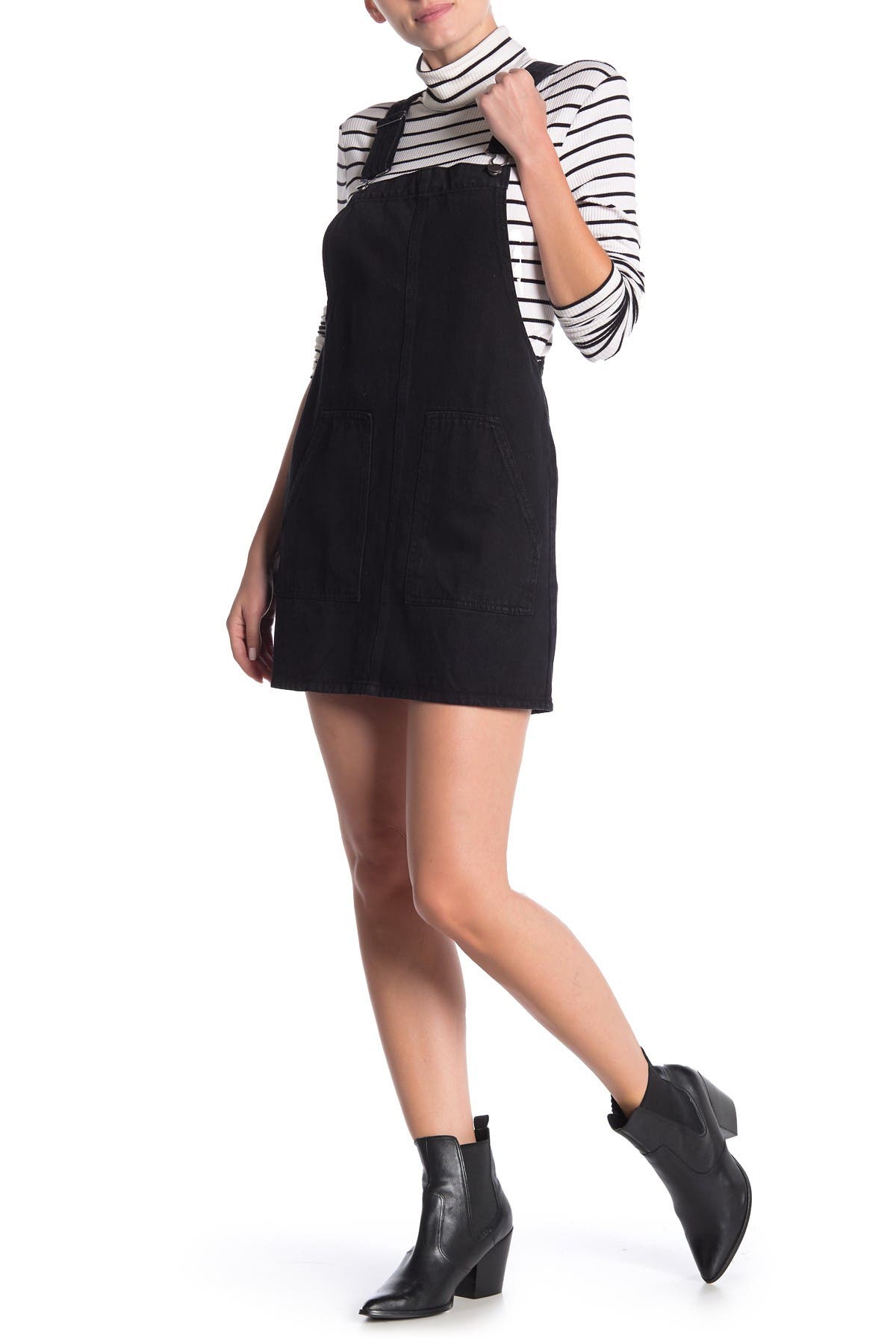 black overall jean dress