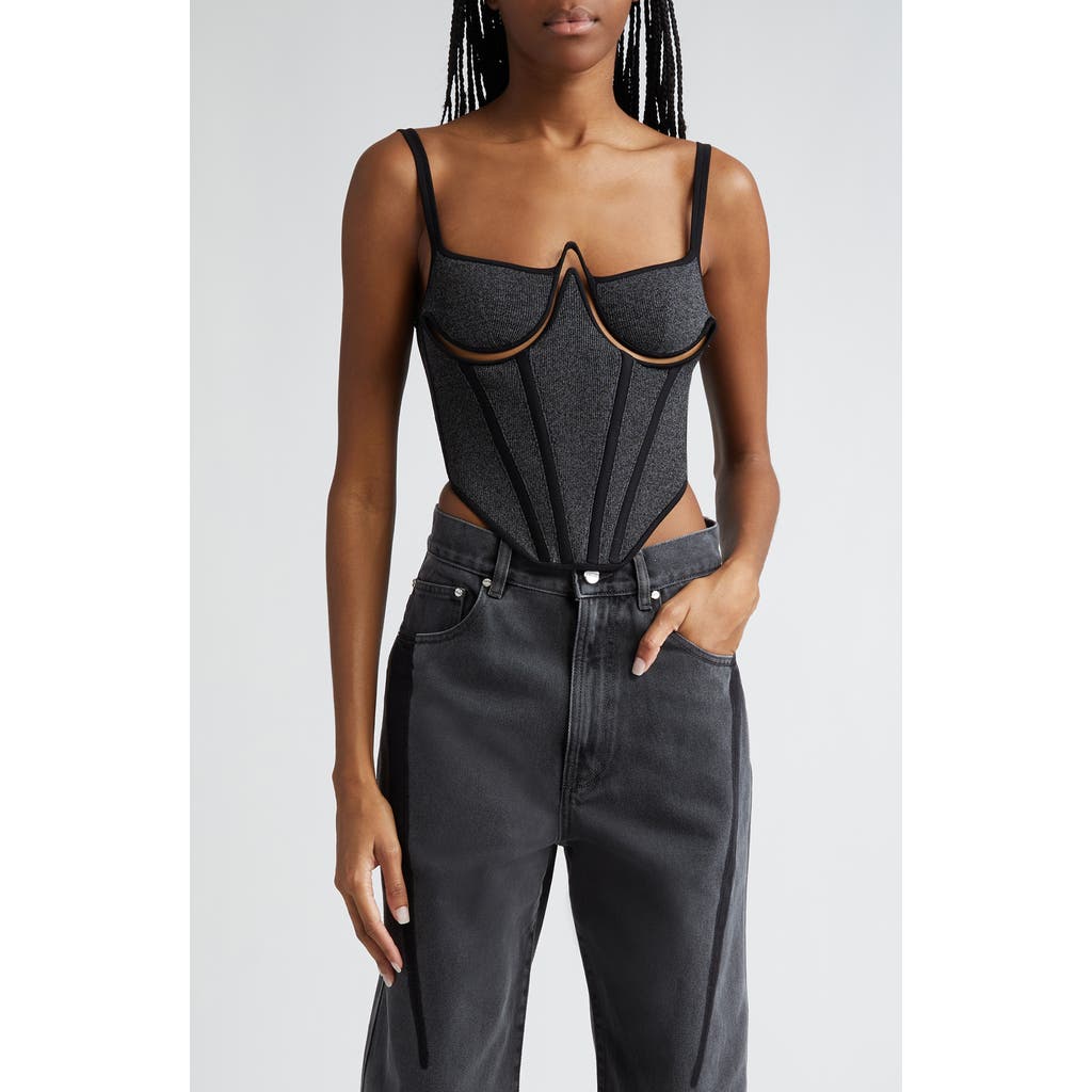 Dion Lee Reflective Wire Knit Corset Top In Asphalt/black Reflective