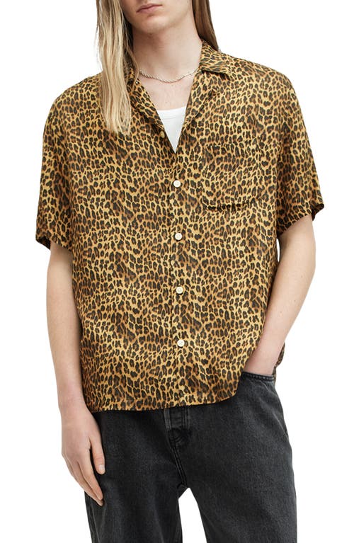 Shop Allsaints Carcle Oversize Leopard Print Camp Shirt In Blink Taupe