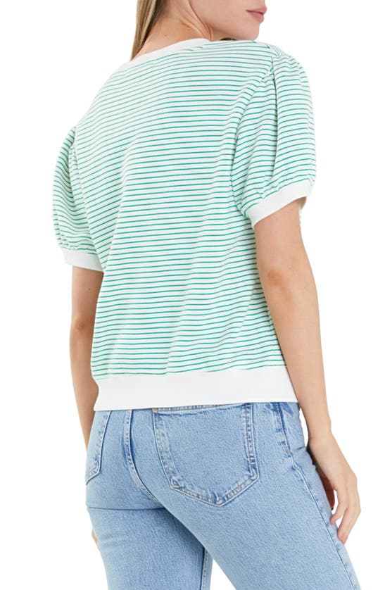 English Factory Stripe Puff Sleeve French Terry Top In White/ Green