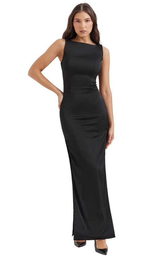 Shop House Of Cb Filomena Side Slit Matte Jersey Gown In Black