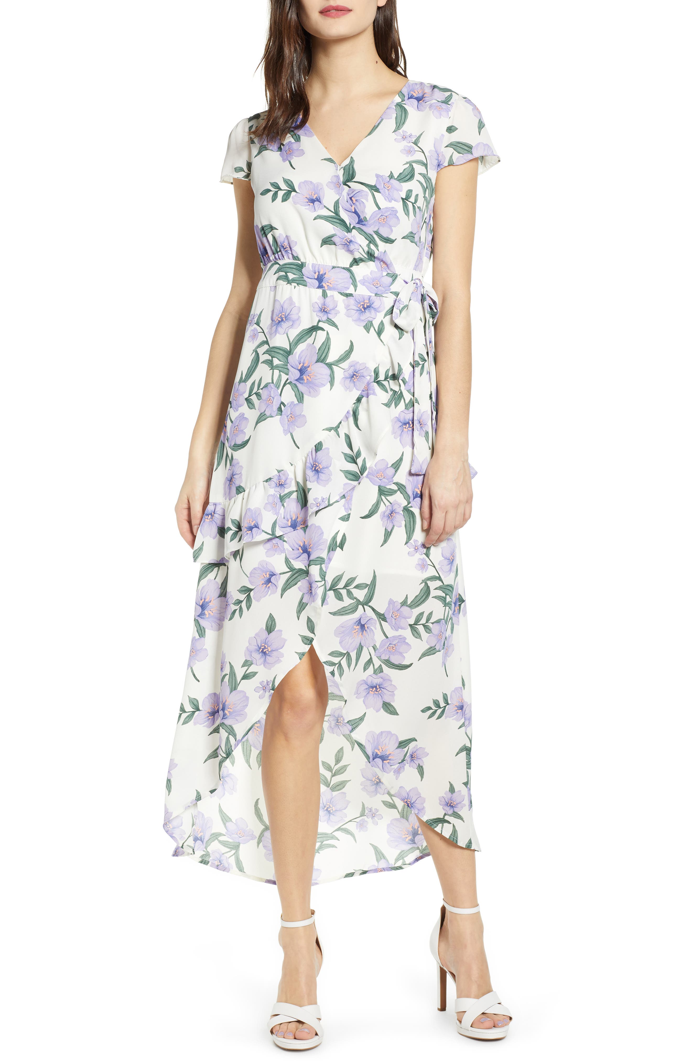 J.o.a. Floral Wrap Style Dress, Ivory