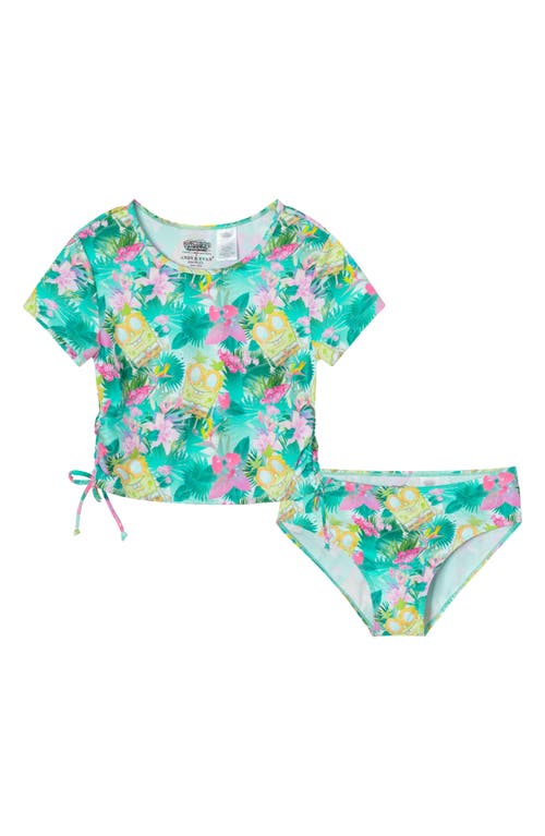 ANDY & EVAN ANDY & EVAN KIDS' PINEAPPLE PALM RIB TWO-PIECE RASHGUARD SWIMSUIT