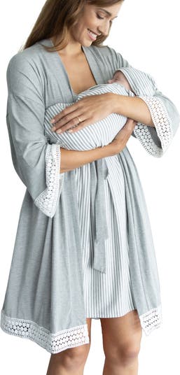 2 Piece Maternity/Nursing Pajama Set in Blue/Grey – Angel Maternity USA