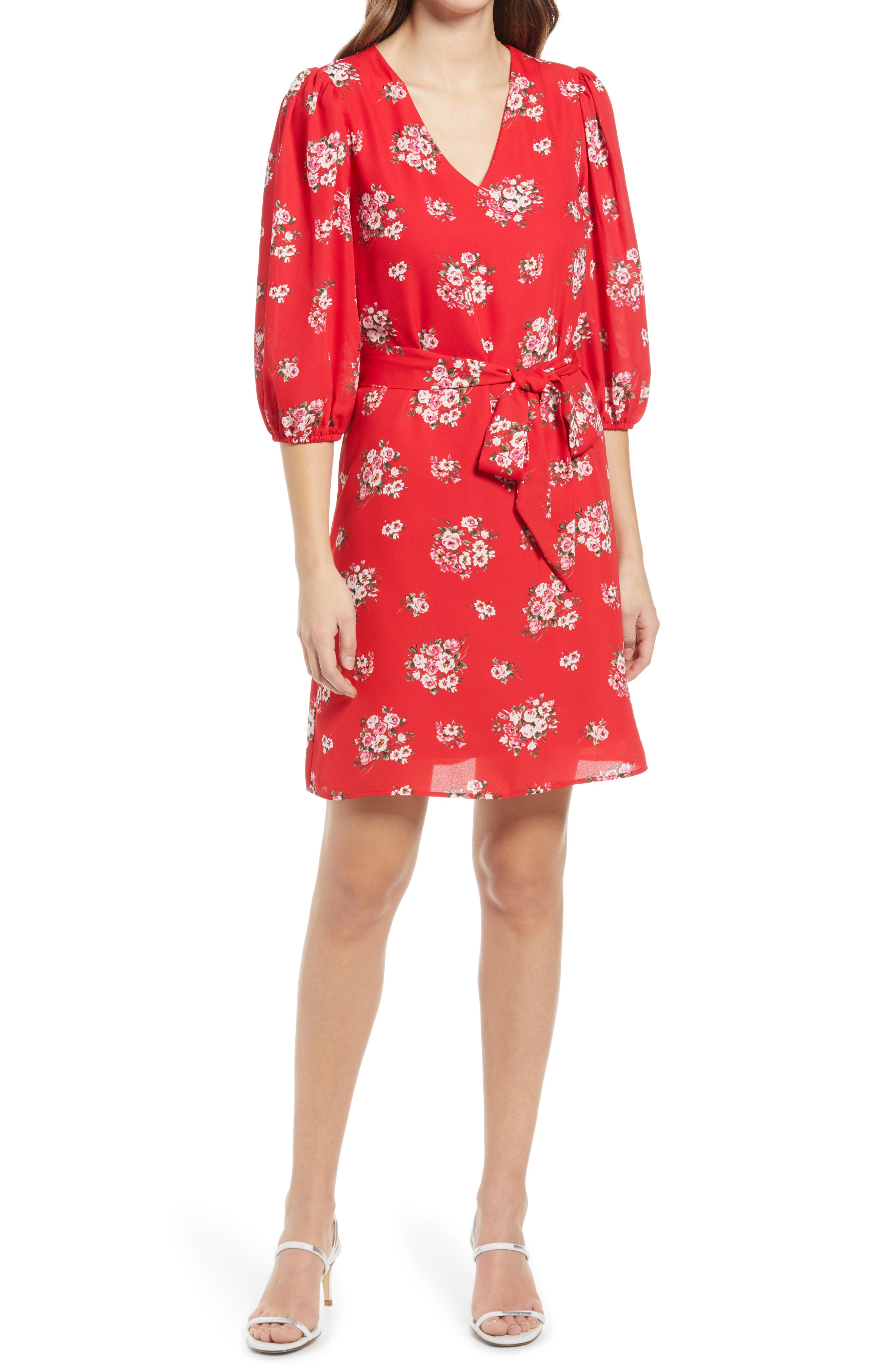Halogen® Floral Print Tie Waist Long 