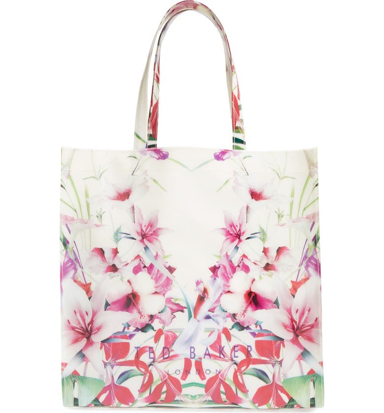 TED BAKER LONDON 'Mirrored Tropics Icon' Tote, Main, color, IVORY