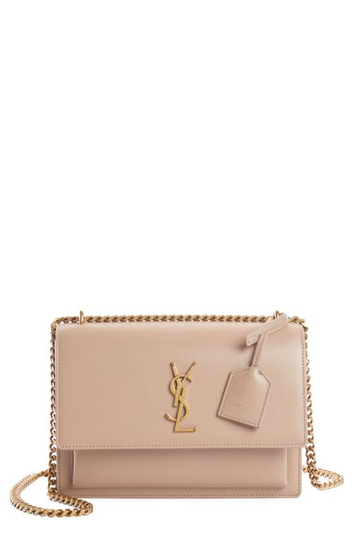 Sunset Medium Leather Shoulder Bag in White - Saint Laurent