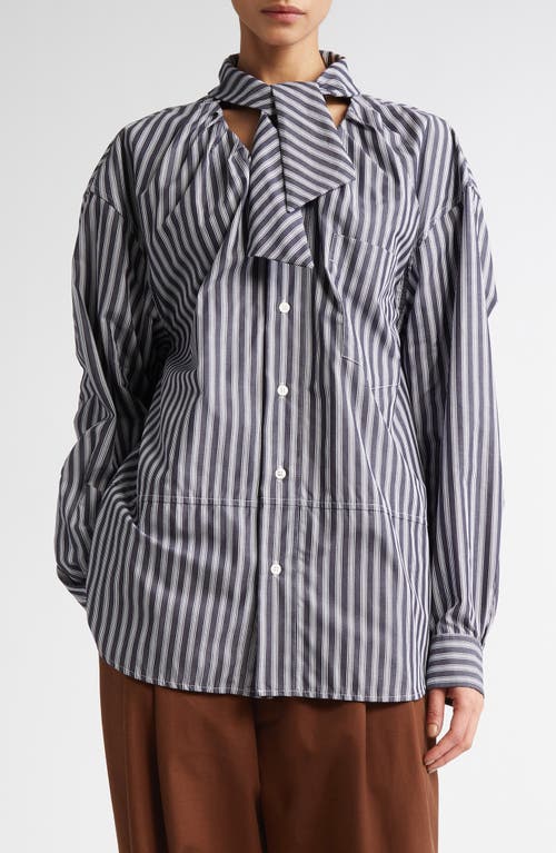 Meryll Rogge Boule Tie Neck Button-Up Shirt in Black/White 