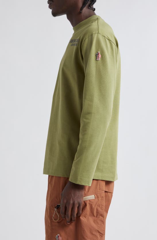 Shop Moncler Grenoble Embossed Logo Long Sleeve Cotton Graphic T-shirt In Olive