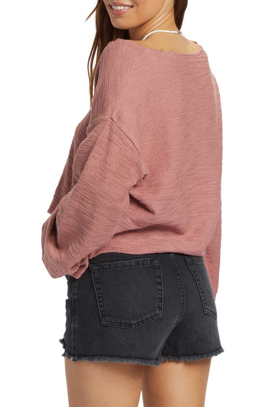 Shop Roxy Made For You Bell Sleeve Cotton Blend Terry Sweater In Ash Rose