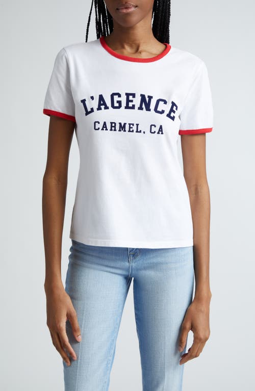 L'AGENCE Tommie Supima Cotton Ringer T-Shirt White/Red at Nordstrom,