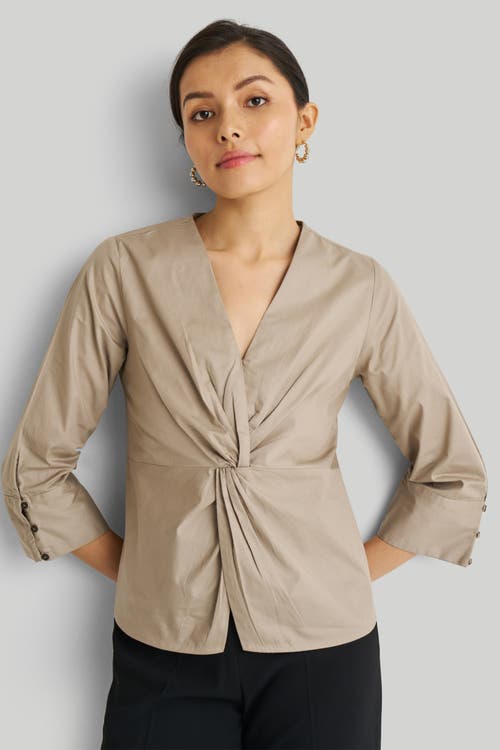 Shop Reistor Front Twist Top In Poplin Ecru