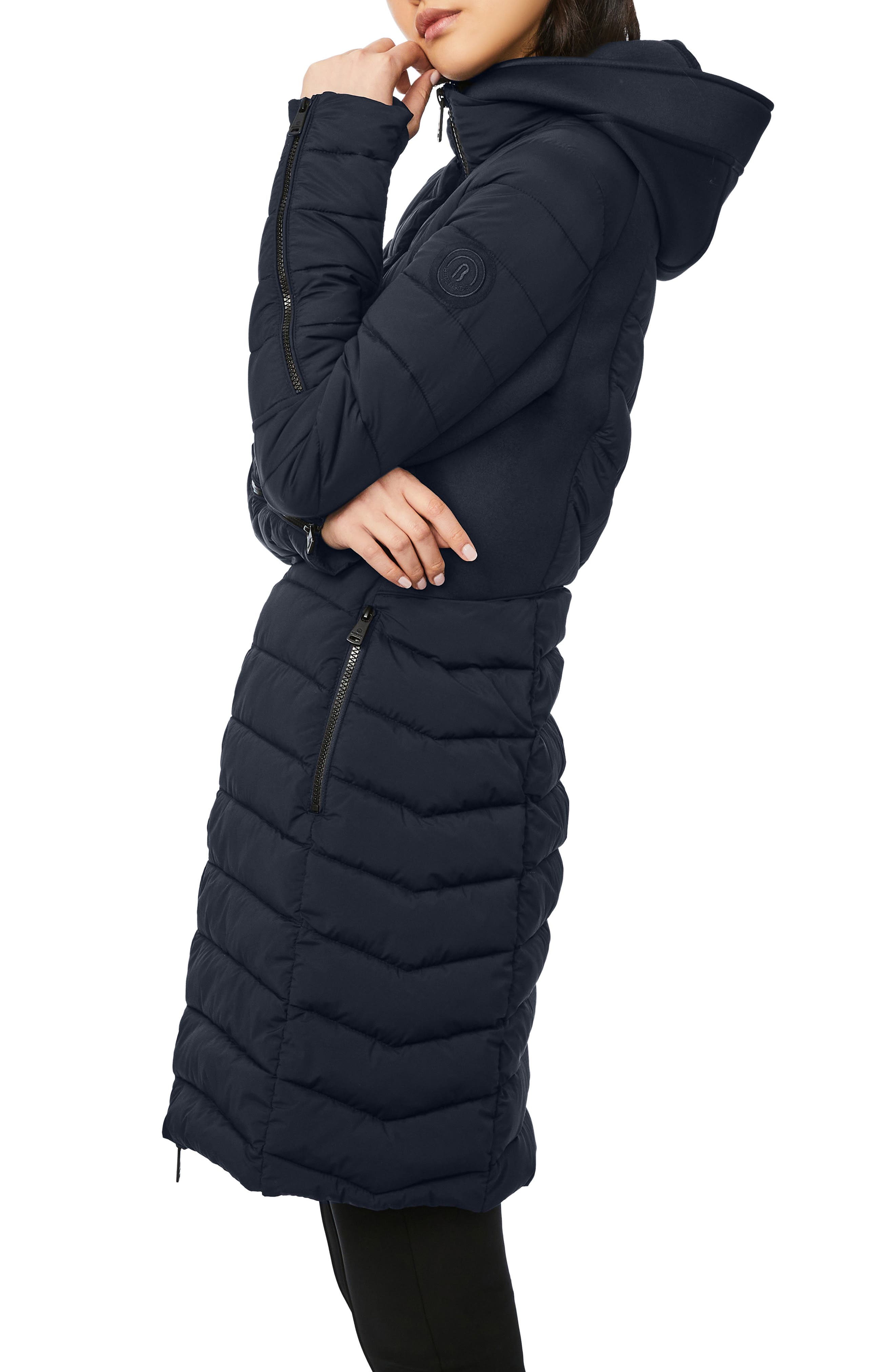 hooded double zip up padded parka coat