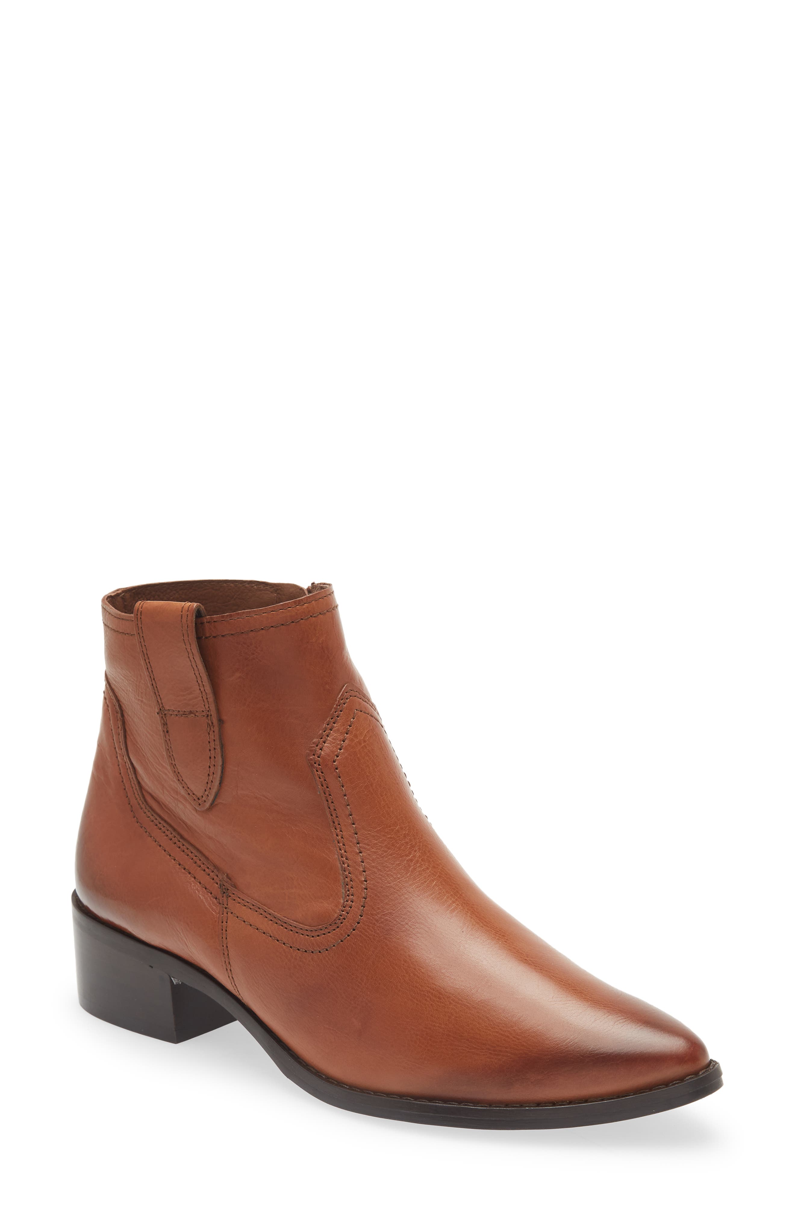 pointed toe cognac booties