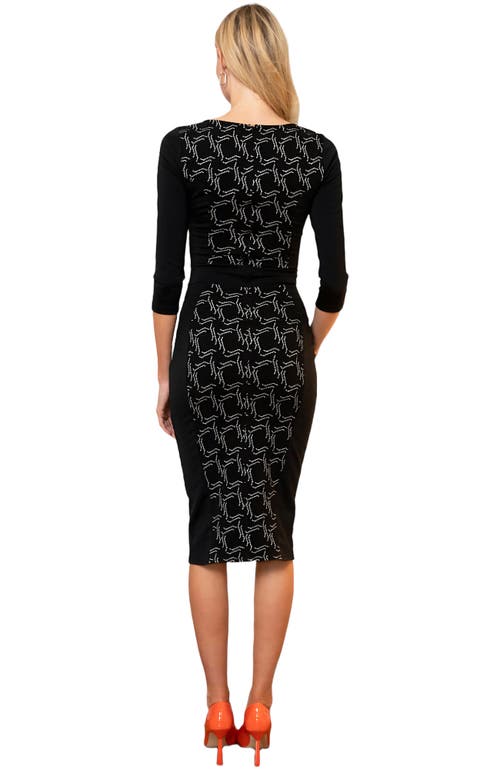 Hotsquash London Clothing Bodycon Ponte Dress With 3/4 Sleeves In Black Pencil Line