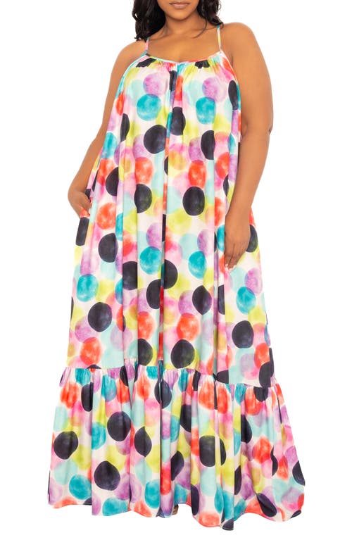 BUXOM COUTURE Polka Dot Maxi Dress in Violet Multi at Nordstrom