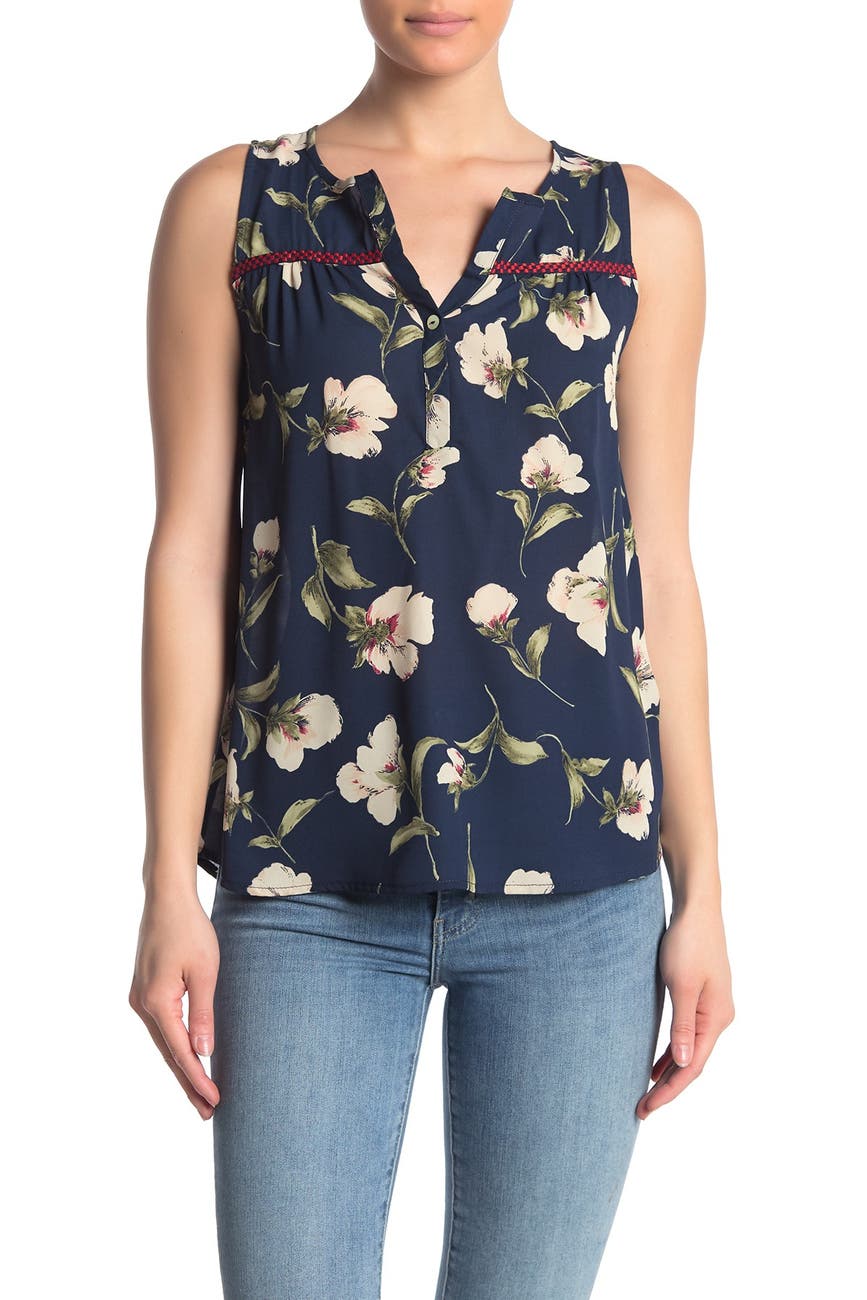 WEST KEI | Floral Print Sleeveless Split Neck Blouse | Nordstrom Rack