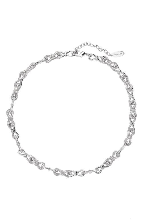 Mach & Mach Crystal Bow Link Chain Necklace in Silver