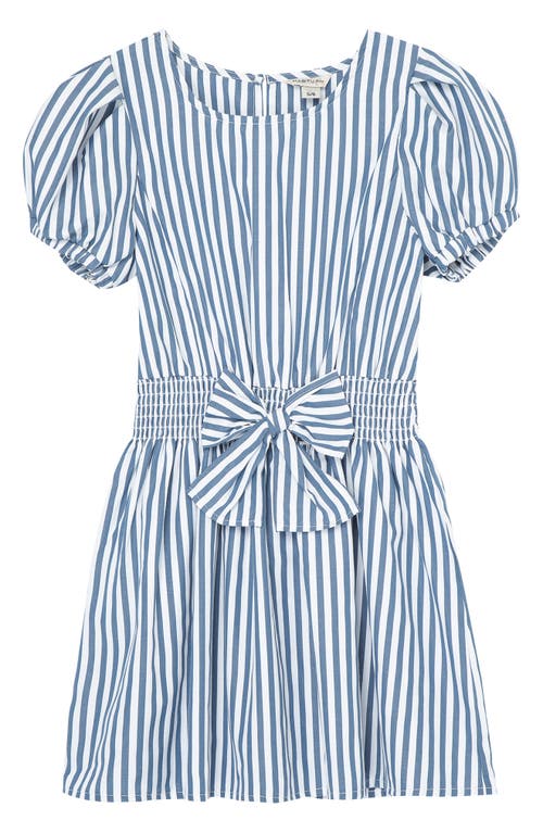 Habitual Kids Kids' Stripe Puff Sleeve Fit & Flare Dress in Blue Stripe