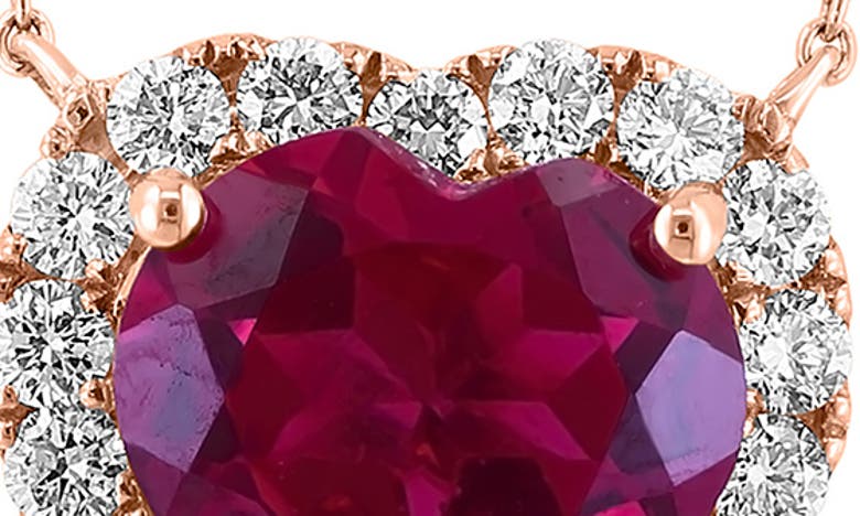 Effy 14k Rose Gold Lab Created Ruby & Lab Created Diamond Heart Pendant Necklace In Red