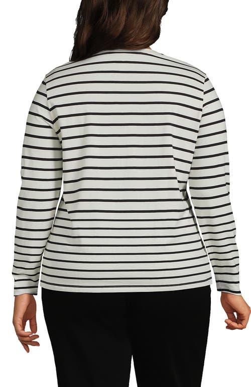 Shop Lands' End Plus Size Relaxed Supima Cotton Long Sleeve Crew Neck T-shirt In Ivory/black Breton Stripe