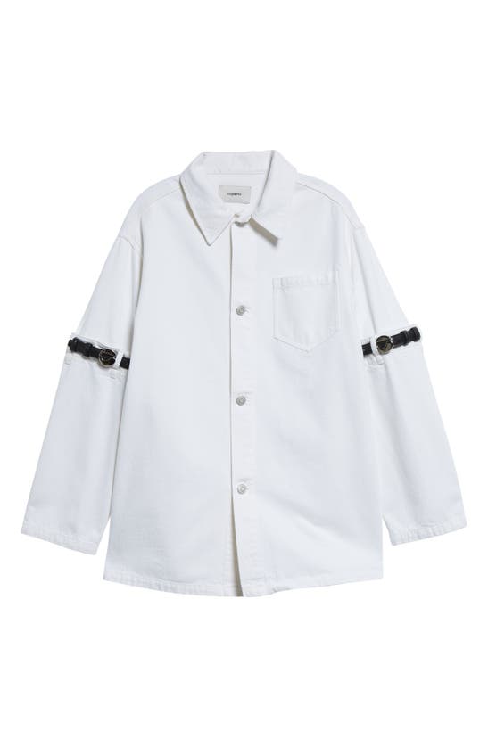 Shop Coperni Hybrid Belted Sleeve Denim Overshirt In White