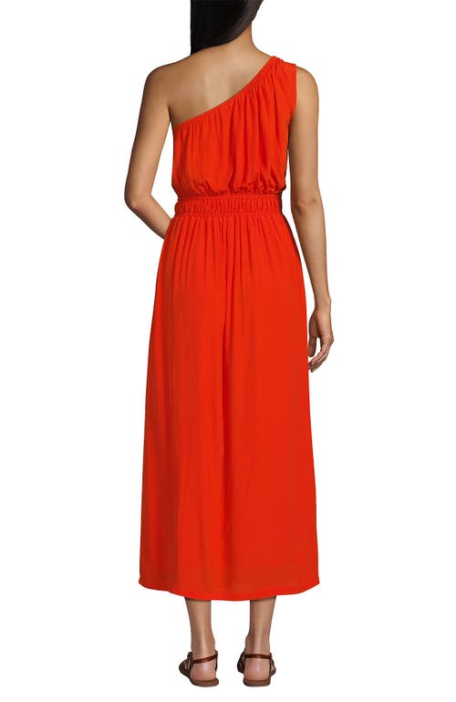 Shop Lands' End Petite One Shoulder Crepe Midi Dress In Rich Persimmon