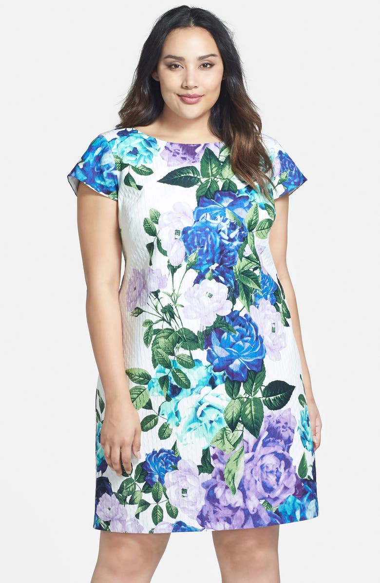 Eliza J Floral Print Cap Sleeve Cotton Shift Dress (Plus Size) | Nordstrom