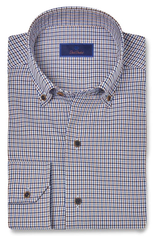 David Donahue Classic Fit Cotton Royal Oxford Button-Down Shirt in Blue/Chocolate 