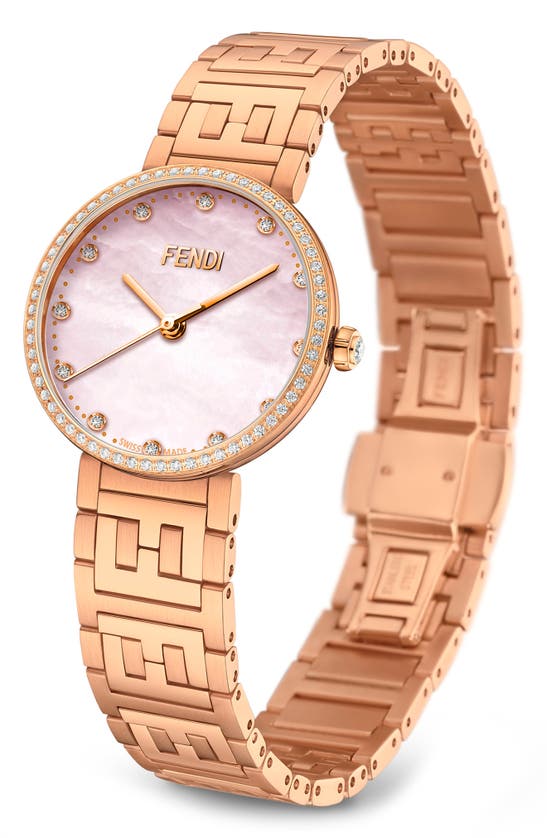 Shop Fendi Forever  Diamond Swiss Quartz Bracelet Watch, 29mm In Rosegold