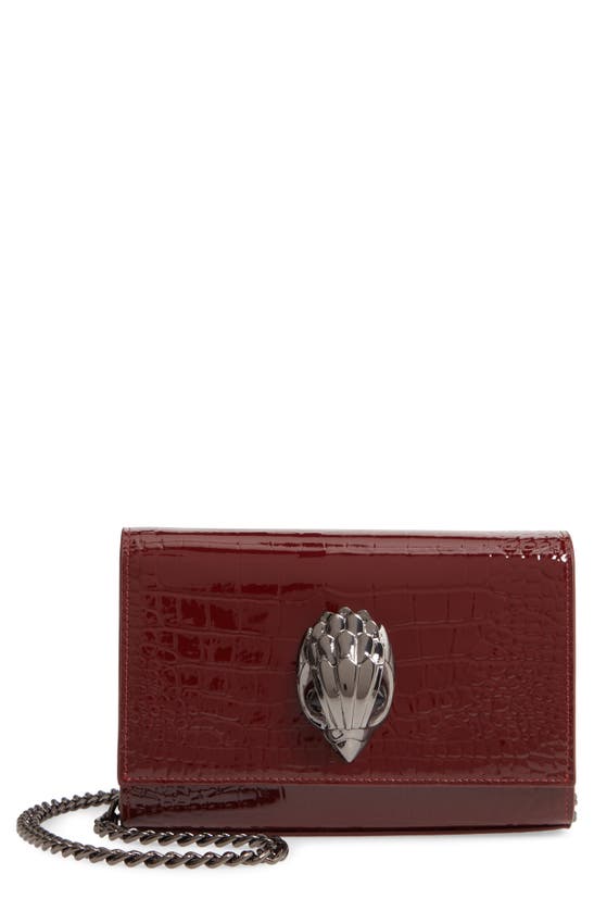 Kurt Geiger Small Shoreditch Croc Embossed Patent Leather Clutch In Wine