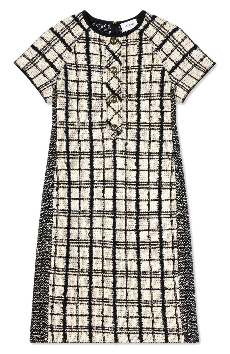 St. John Collection Plaid Raglan Sleeve Tweed Knit Sheath Dress | Nordstrom