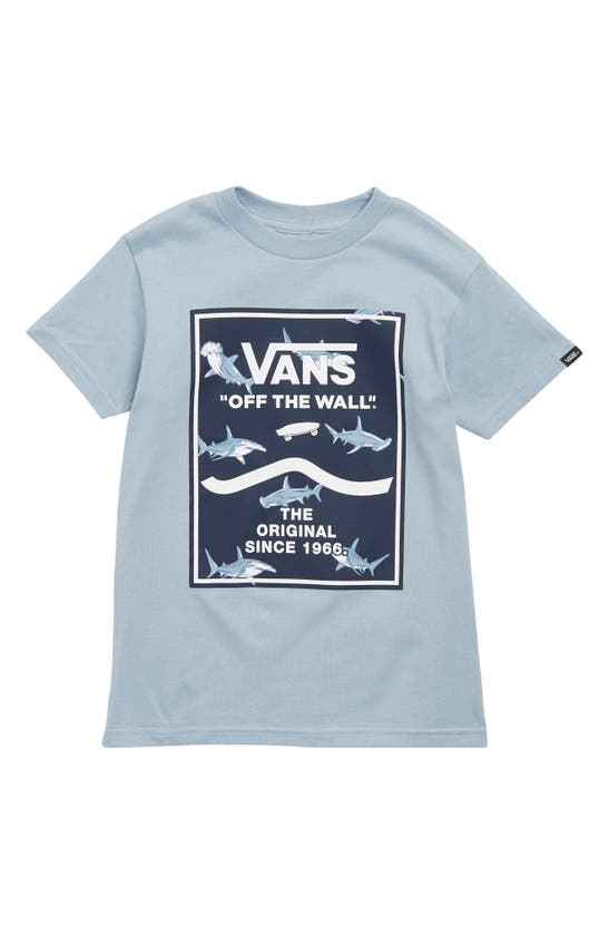 Shop Vans Kids' Shark Print Box Graphic T-shirt In Dusty Blue