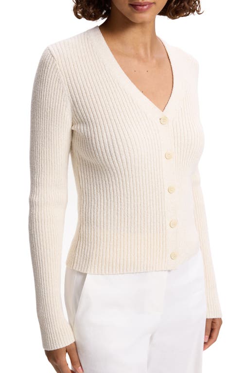 Shop Theory Cotton Rib Cardigan In Cream/latte