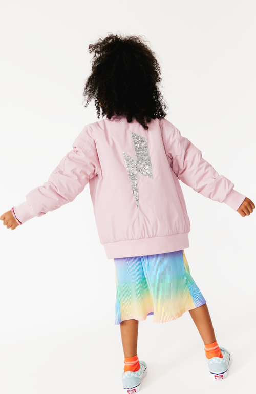 Little Chicken Girls' Sequin Lightning Bolt Bomber Jacket In Light Pink