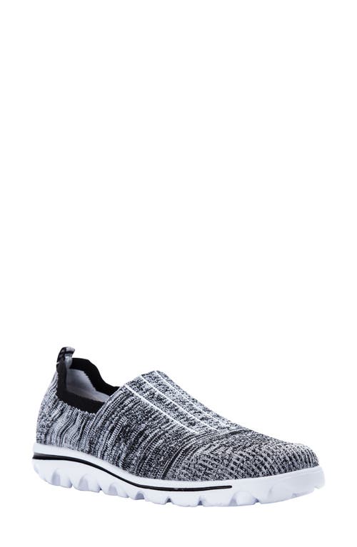 Propét Travelactiv Stretch Slip-On Sneaker in Black/Grey Fabric