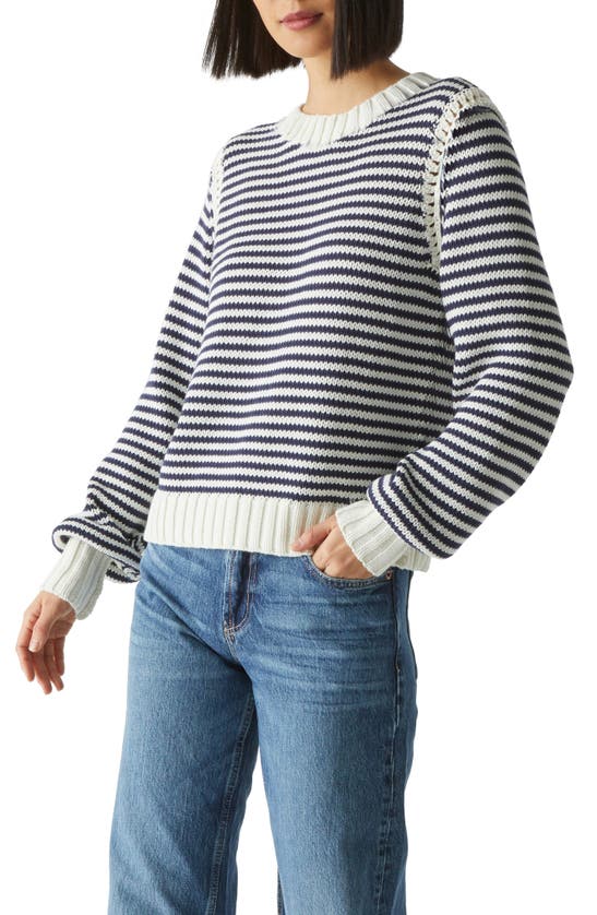 Shop Michael Stars Casey Crewneck Sweater In Nocturnal Stripe
