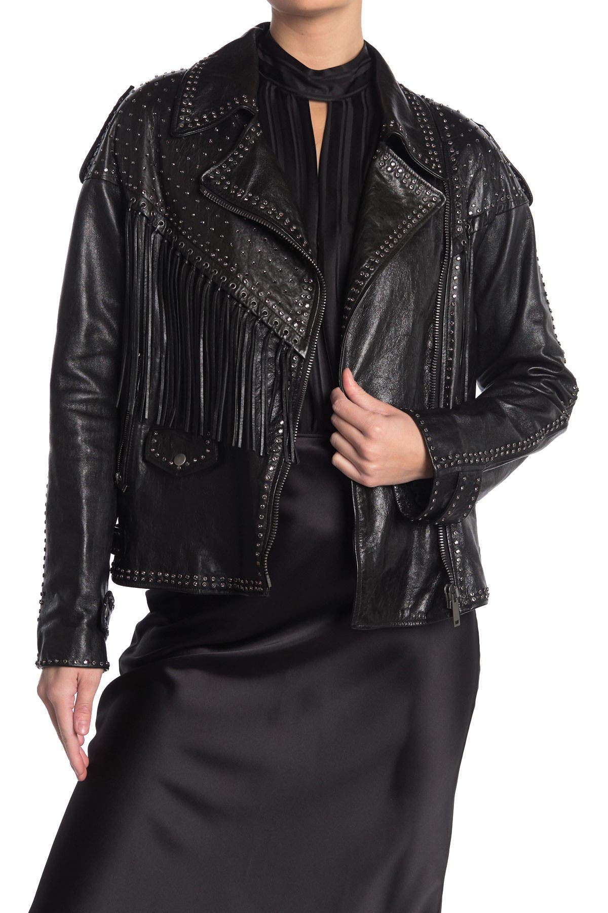 studded fringe leather jacket
